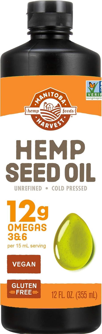 Manitoba Harvest Hemp Seed Oil – Cold Pressed, Premium Quality – 12G Of Omegas 3 & 6 Per Serving – Hydrate & Nourish Skin - Non Gmo, Vegan, Gluten Free – Great For Cooking, Salad Dressings - 12 Fl Oz