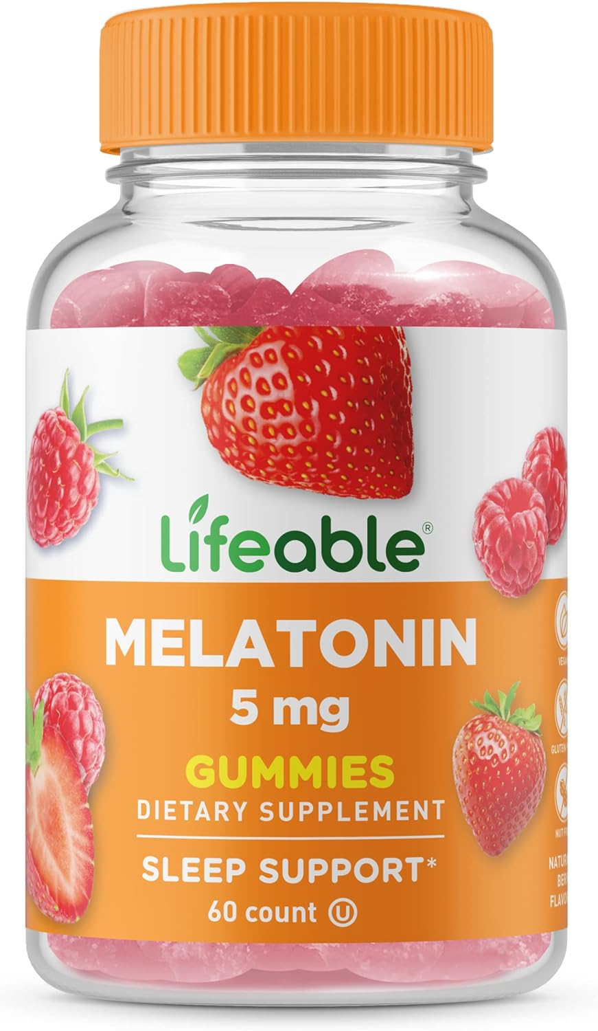 Lifeable Melatonin 5mg - Great Tasting Natural Flavor Gummy Supplement - Gluten Free Vegetarian GMO-Free Chewable - for Help Falling Asleep and Staying Sleep - for Adults, Man, Women - 60 Gummies