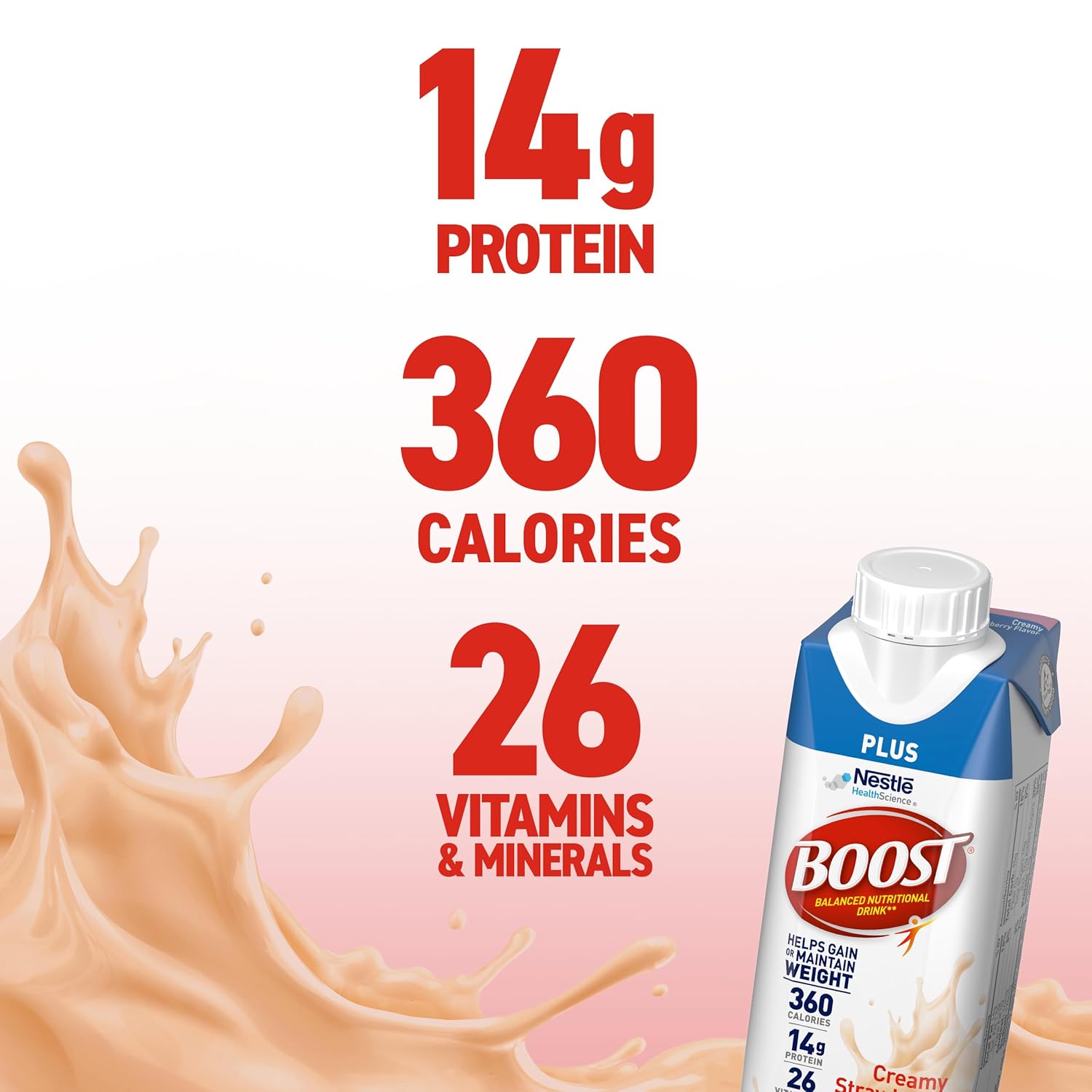 Boost Plus Nutritional Drink, Creamy Strawberry, 8 Fl Oz (Pack Of 24)