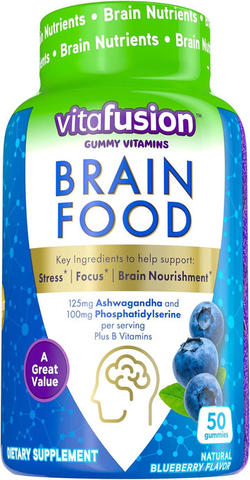 Vitafusion Brain Food Gummy Supplement: 125mg Ashwagandha, 100mg Phosp