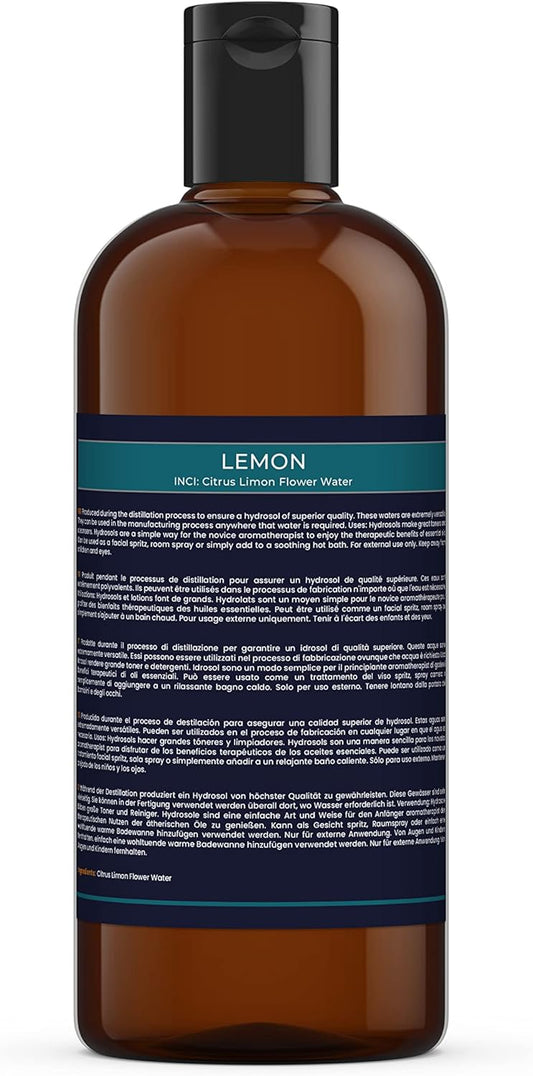 Mystic Moments | Lemon Natural Hydrosol Floral Water 500Ml | Perfect For Skin, Face, Body & Homemade Beauty Products Vegan Gmo Free