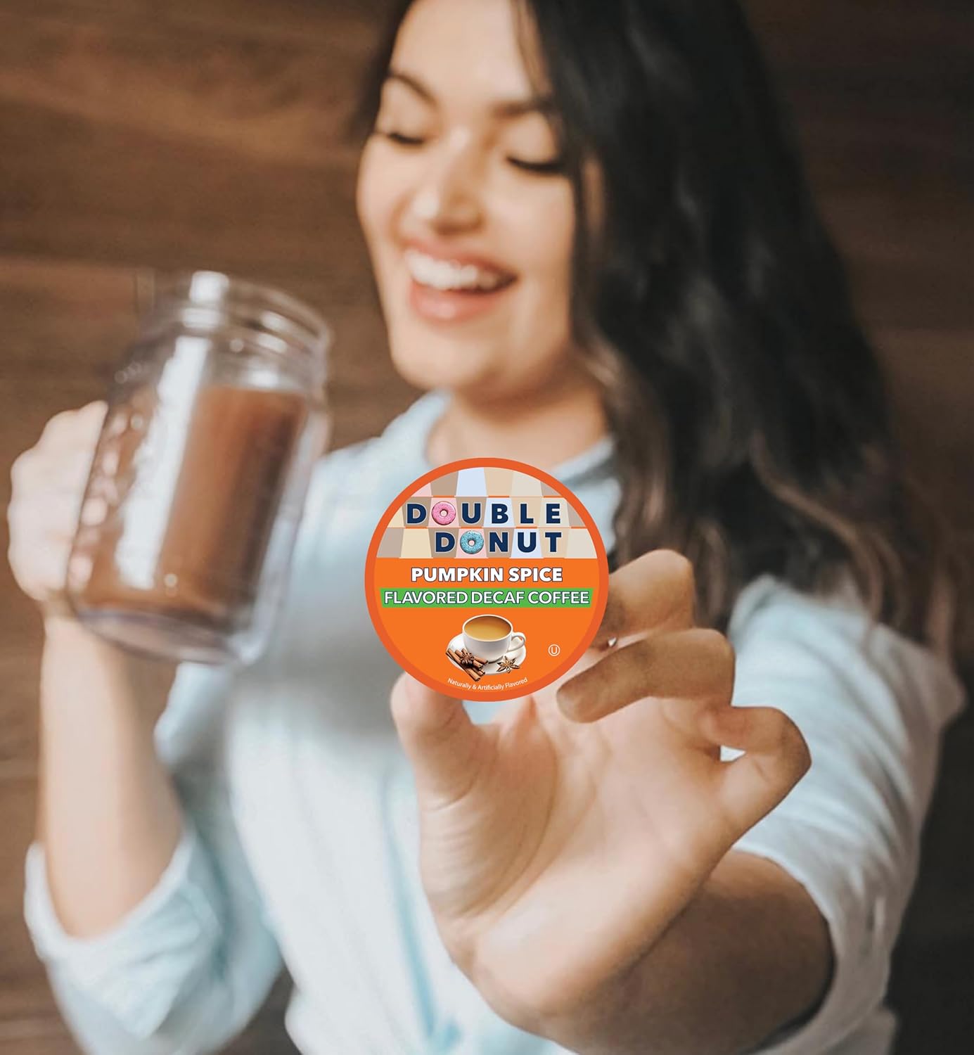 Double Donut Medium Roast Decaf Coffee Pods, Pumpkin Spice Flavored, For Keurig K-Cup Machines, 80 Single-Serve Capsules Per Box