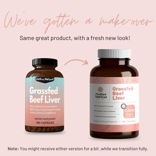 Mother Nutrient Grass Fed Beef Liver Capsules Sourced From Pasture-Raised Beef In New Zealand — Vitamins A And B12 W/Iron, Protein, And More - 45-Day Supply-180 Capsules