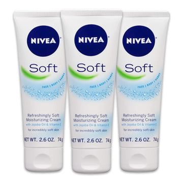 NIVEA Soft, Refreshingly Soft Moisturizing Cream, Body Cream, Face Cream, and Hand Cream, 3 Pack of 2.6 Oz Tubes