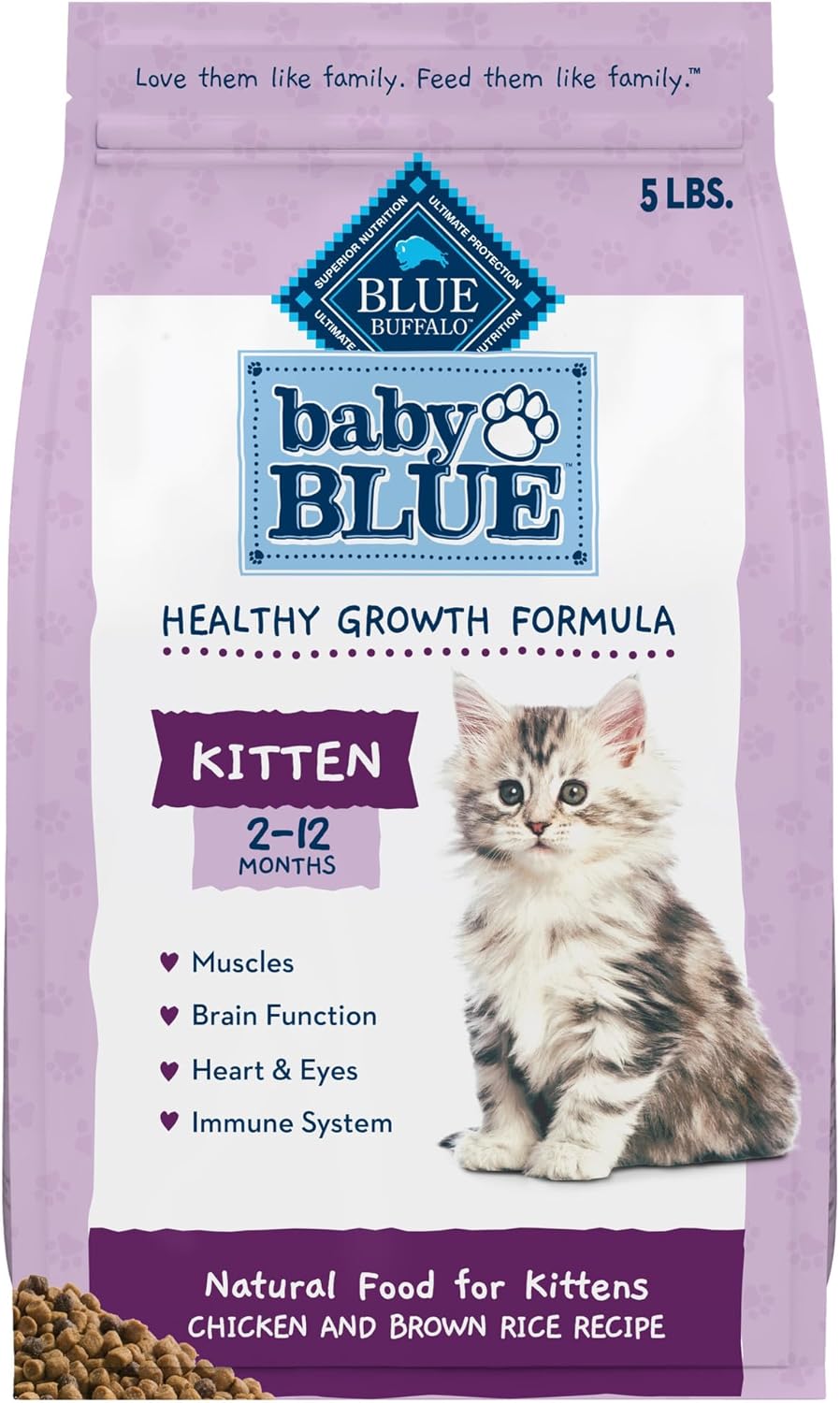 Blue Buffalo Baby Blue Natural Dry Food For Kittens, Healthy Growth Formula With Dha, Chicken And Brown Rice Recipe, 5-Lb. Bag
