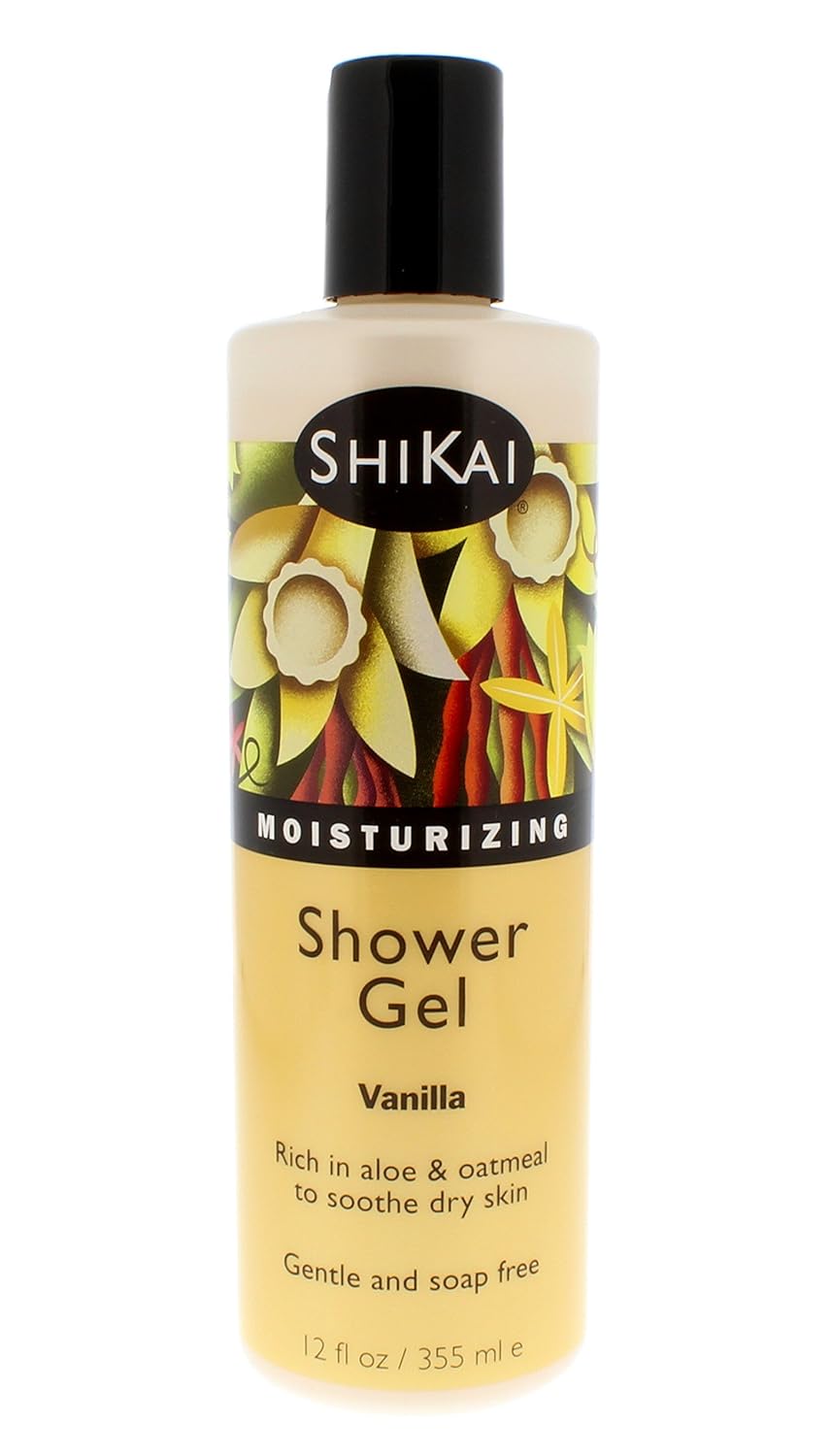 ShiKai Daily Moisturizing Shower Gel (Vanilla, 12oz) | With Hydrating Aloe Vera & Oatmeal | Scented Body Wash for Dry Skin Relief