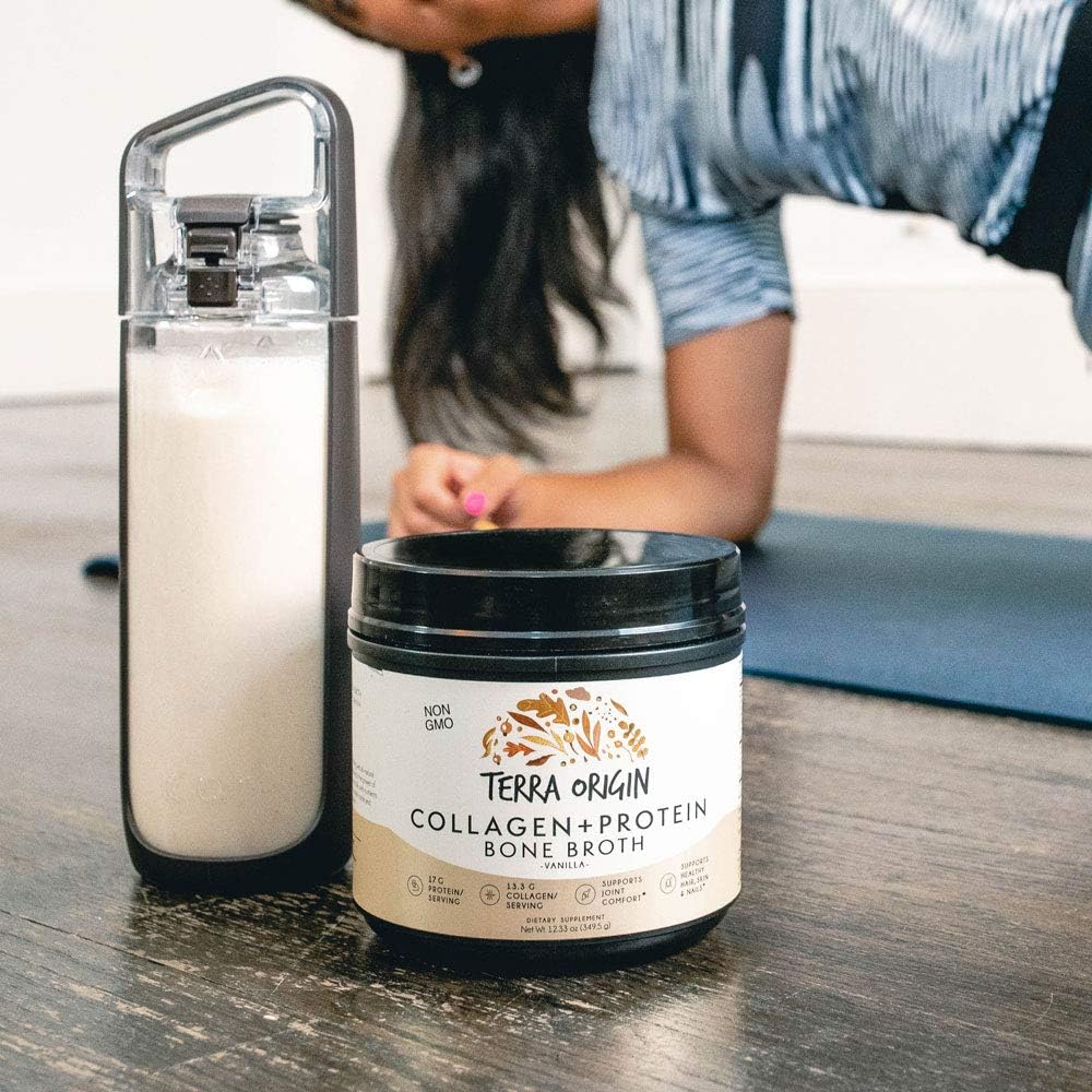 TERRA ORIGIN Collagen Protein Bone Broth Powder, Natural Collagen from Real Whole Food Sources with 17g Protein, for Hair, Skin, Nail and Joint Support, 20 Servings, Vanilla : Everything Else