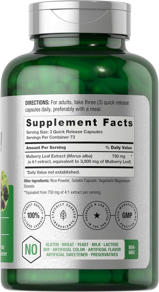 Horbäach Mulberry Leaf Extract Capsules 3000mg | 220 Count | Non-GMO, Gluten Free Herbal Supplement