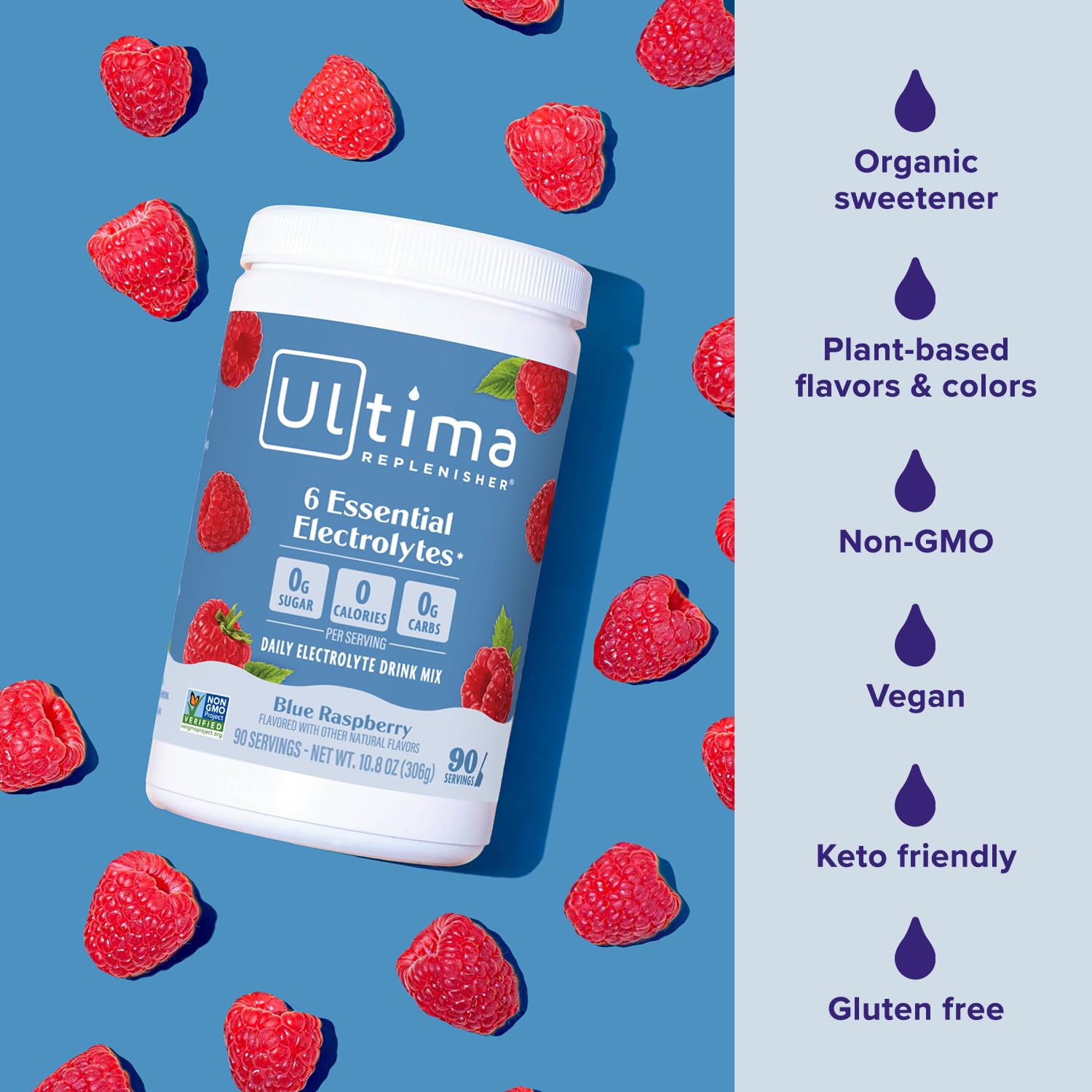 Ultima Replenisher Daily Electrolyte Drink Mix – Blue Raspberry, 90 Serving – Hydration Powder with 6 Key Electrolytes & Trace Minerals – Keto Friendly, Vegan, Non-GMO & Sugar-Free Electrolyte Powder : Health & Household