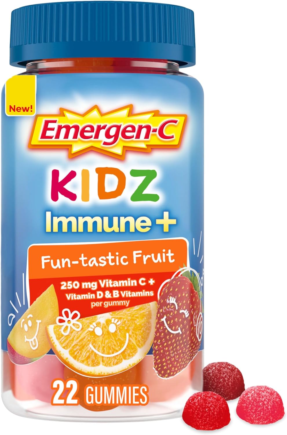 Emergen-C Kidz Immune+ Immune Support Dietary Supplements, Flavored Gummies with Vitamin C, B Vitamins and Vitamin D for Immune Support, Fun-tastic Fruit Flavored Gummies - 22 Count