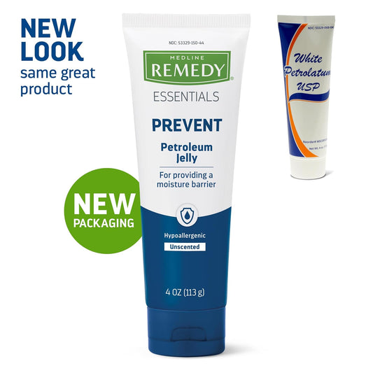 Medline Remedy Essentials Petroleum Jelly (4 Oz Tube), 12 Count, 100% Pure White Petrolatum, Skin Protectant Barrier, Diaper Rash, Minor Burns & Wounds, Seals Out Wetness, For Dry, Chapped Skin