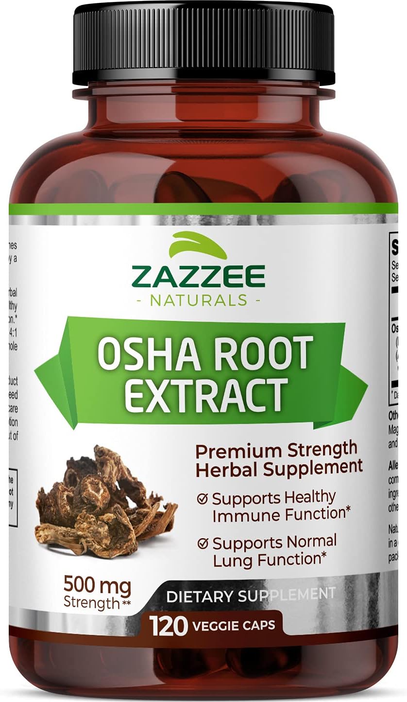 Zazzee Osha Root 4:1 Extract, 500 Mg Strength, 120 Vegan Capsules, 4 Month Supply, Concentrated And Standardized 4X Extract, 100% Vegetarian, Ligusticum Porteri, All-Natural And Non-Gmo