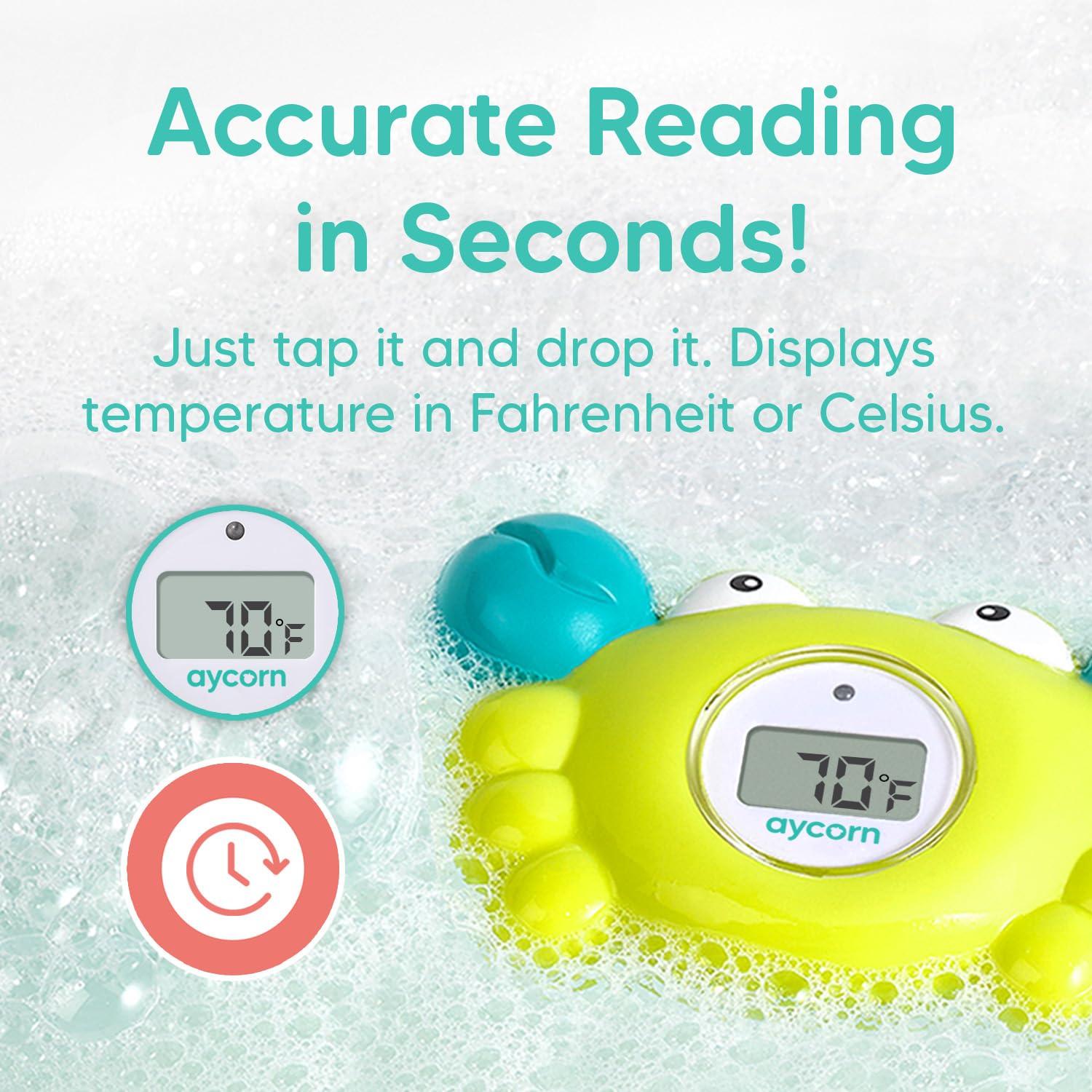 Aycorn Digital Baby Bath Thermometer - Fahrenheit Bath Thermometer Baby Safety - Water & Room Thermometer with LED Display and Temperature Warning - Infant Baby Bath Toys Floating Toy Thermometer : Baby
