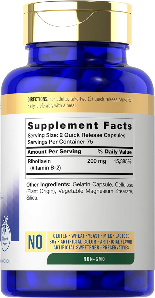 Carlyle Vitamin B-2 | Riboflavin | 200Mg | 150 Count | Vegetarian, Non-Gmo & Gluten Free Essential Supplement