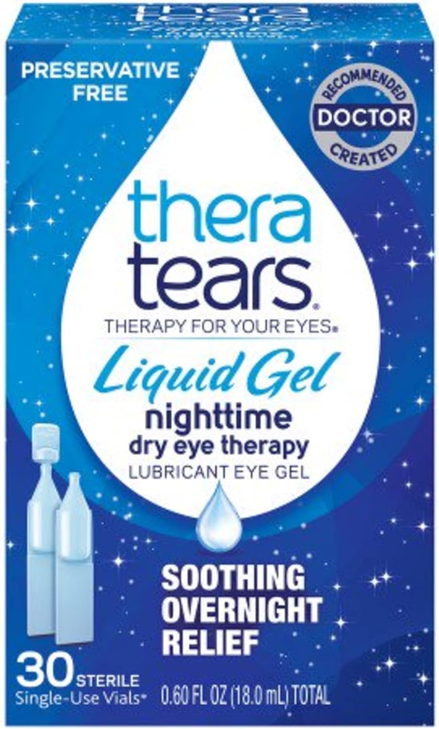 Theratears Liquid Gel Nighttime Lubricating Eye Drops For Dry Eyes, Single-Use Vials, 30 Count