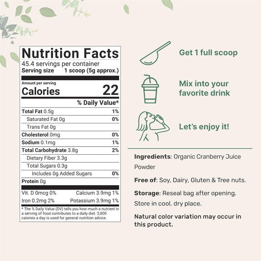 Sustainably Us Grown, Organic Cranberry Juice Powder (Wild Cranberry Supplements Cold Pressed), 8 Ounce, Enhance Urinary Tract Cleanse & Prostate Health, Water Soluble And Pet Friendly