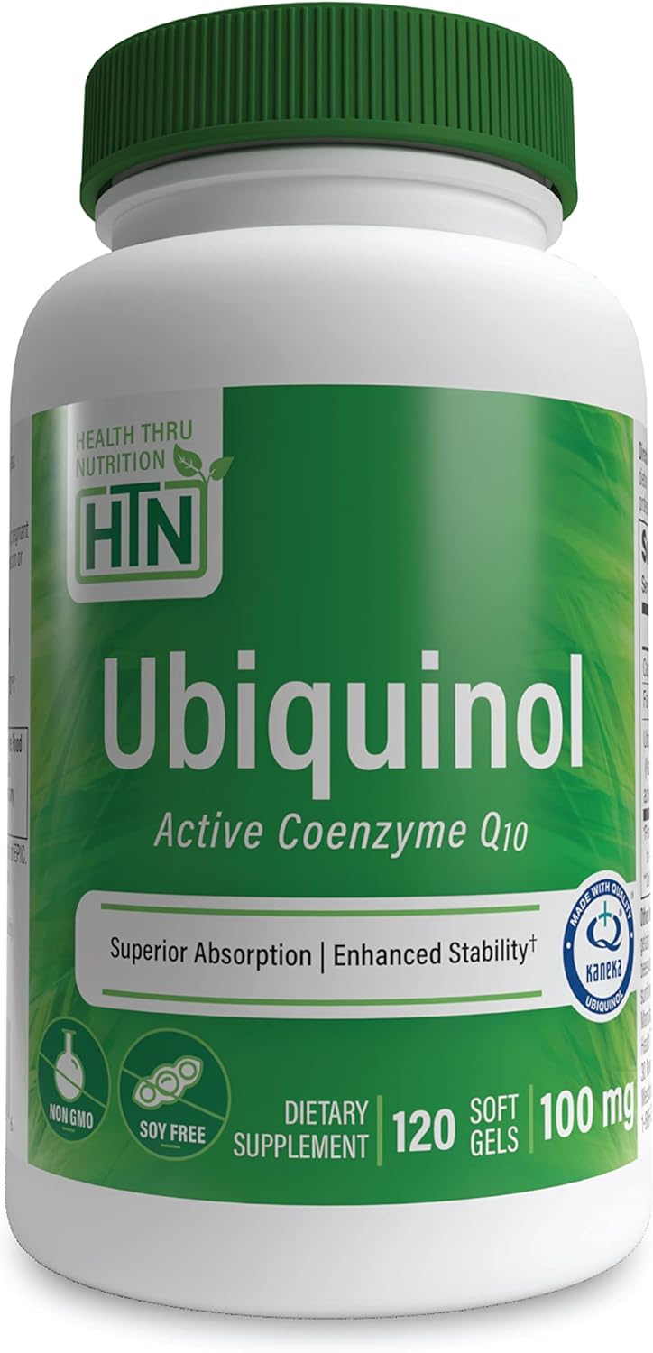 Health Thru Nutrition Ubiquinol 100mg 120 Softgels as Kaneka QH Reduced CoQ-10 | Stabilized - 3rd Party Tested | Enhanced Bioavailability | Cardiovascular & Mitochondria Function Support | Non-GMO