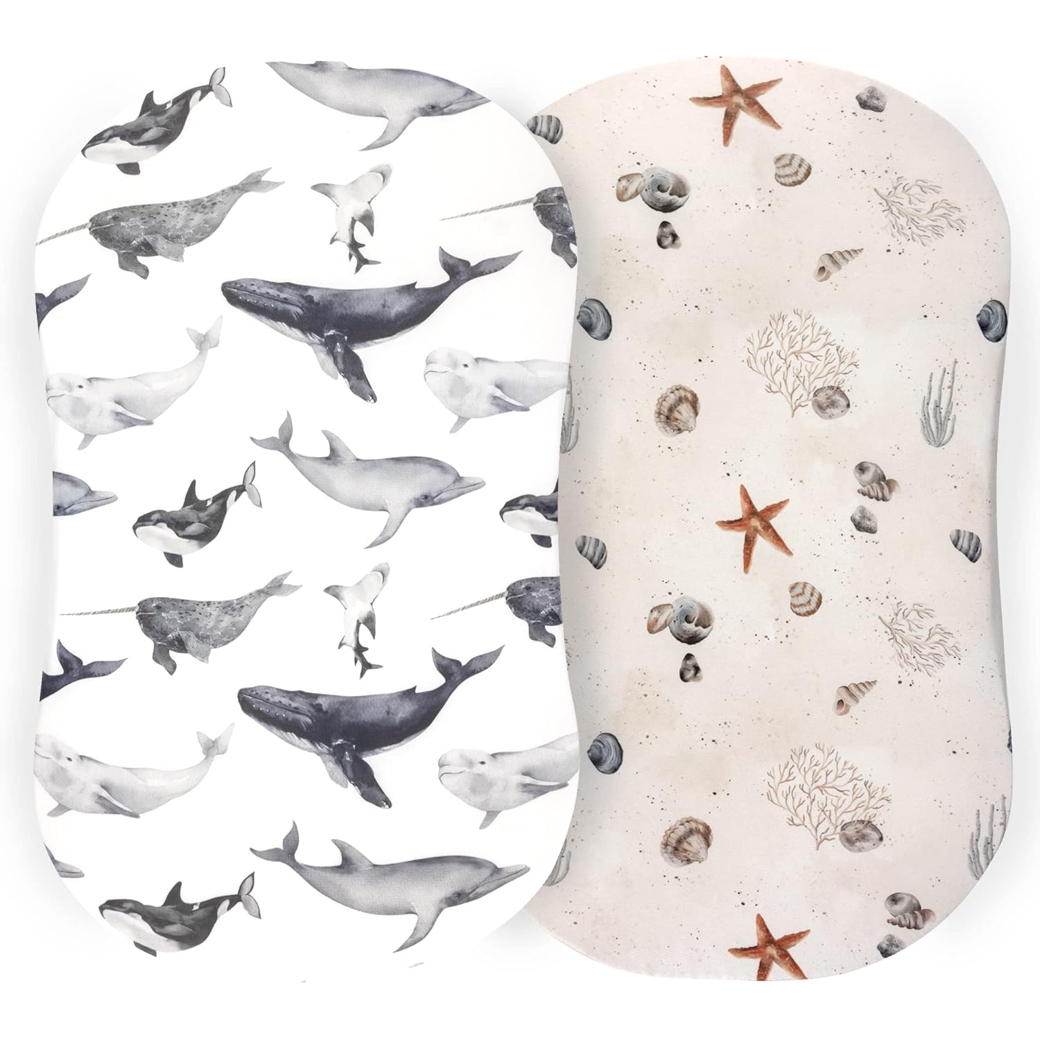 Pobibaby - 2 Pack Premium Bassinet Sheets For Standard Bassinets - Ultra-Soft Jersey Knit, Stylish Ocean Pattern, Safe And Snug For Baby (Seaside)