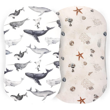 Pobibaby - 2 Pack Premium Bassinet Sheets For Standard Bassinets - Ultra-Soft Jersey Knit, Stylish Ocean Pattern, Safe And Snug For Baby (Seaside)