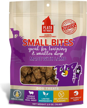 Plato Pet Treats Air Dried Small Bites Dog Treats, Natural Bite Sized Real Meat & Lamb, Grain Free & High Protein, Made In The Usa, 2.5Oz