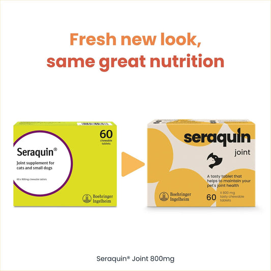 Seraquin Joint | 60 X 800 Mg Chewable Tablets | Maintains Healthy Joints | Supports Mobility | Glucosamine, Chondroitin And Turmeric | For Small Dogs And Cats
