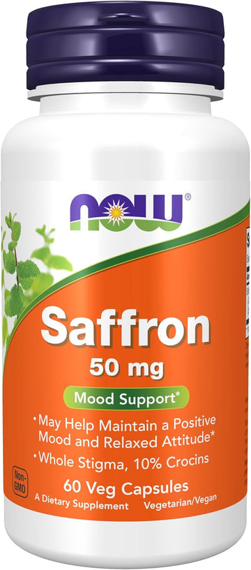 Now Foods Supplements, Saffron Whole Herb 50 Mg With 10% Crocins, 60 Veg Capsules With Microcrystalline Cellulose, Hypromellose (Cellulose Capsule), Stearic Acid (Vegetable Source) And Silicon Dioxide