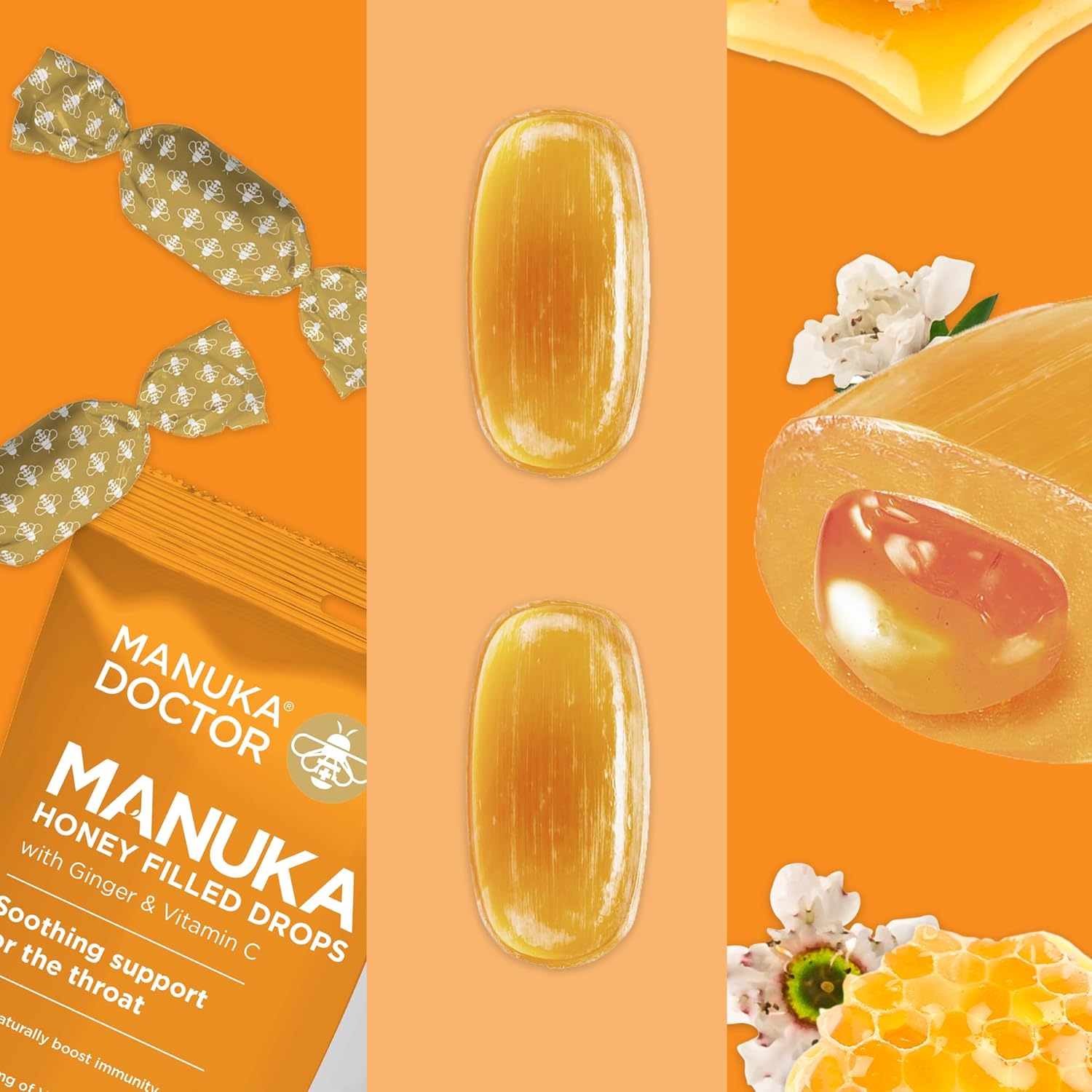 Manuka Doctor Cough Drops, Manuka Middles, 30 Count Honey Filled Lozenges with Vitamin C and Ginger to Help Support the Immune System, Soothing for Dry, Sore Throat, 4.7 oz : Grocery & Gourmet Food