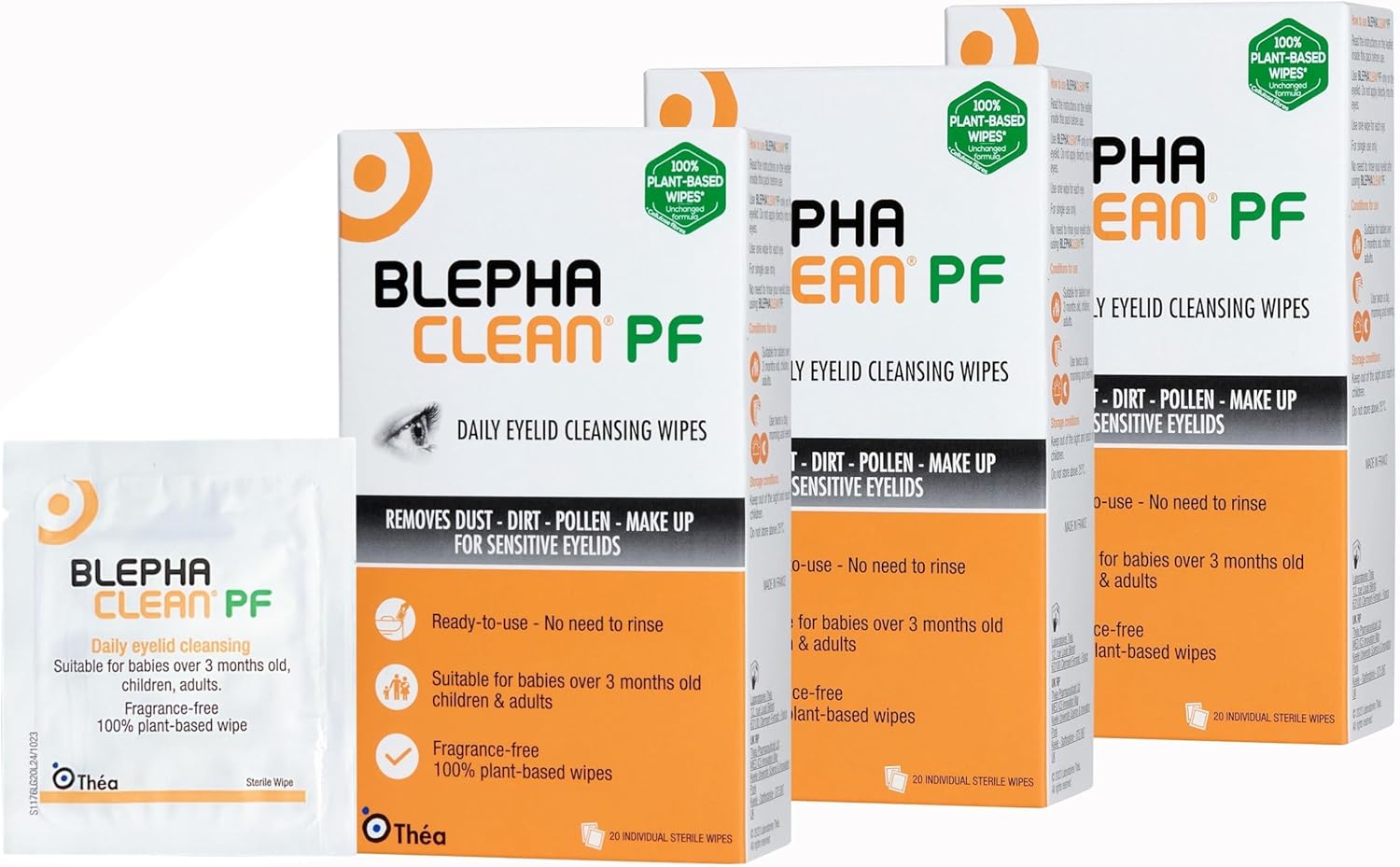 60 X Blephaclean Pf Daily Eyelid Wipes - Gentle Cleansing For The Eyelids And Skin Around The Eyes | Suitable For Babies (Over 3 Months Old) Children & Adults | 20 Sterile Plastic-Free Wipes X 3 Packs