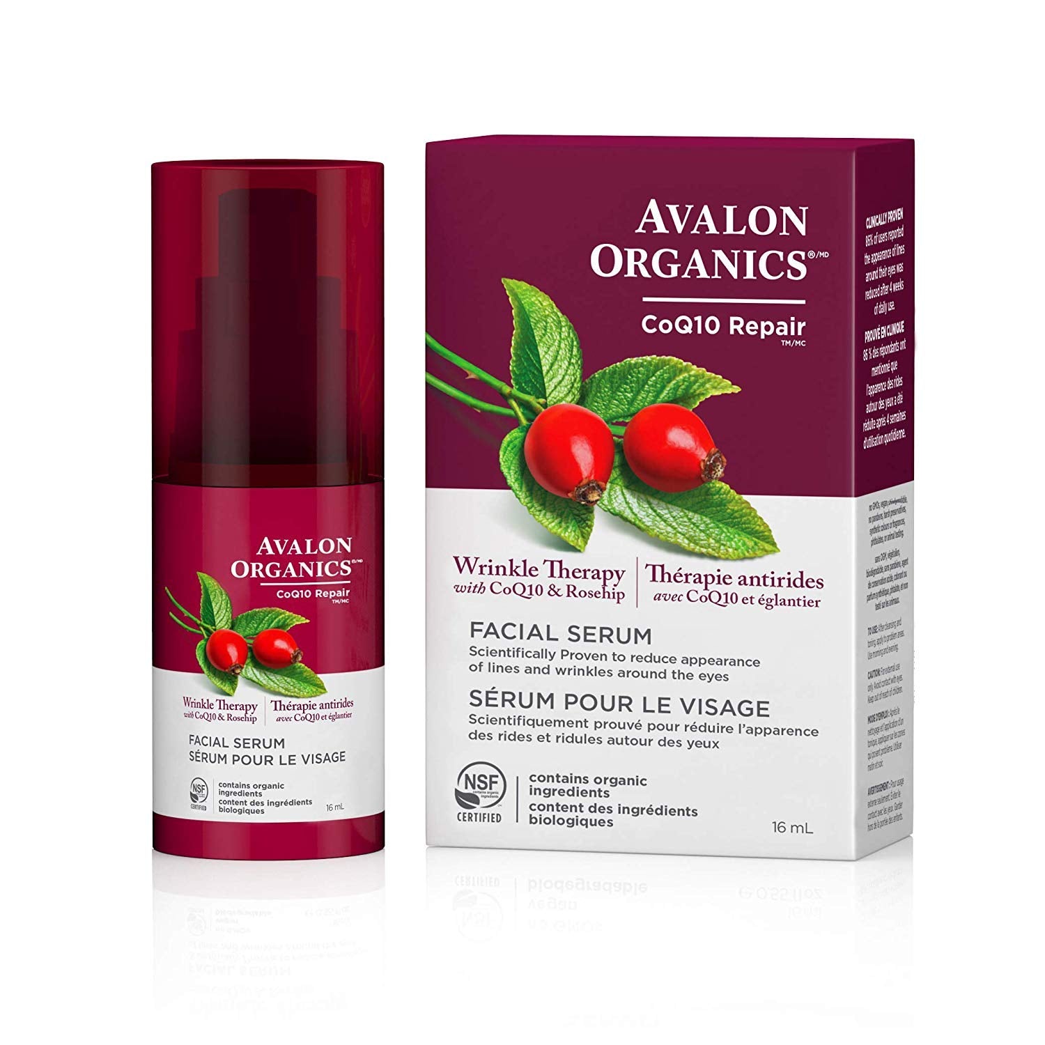 Avalon Organics Facial Serum, Wrinkle Therapy With Coq10 & Rosehip, 0.55 Oz