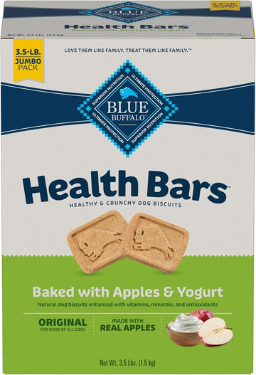 Blue Buffalo Health Bars Crunchy Dog Biscuits, Oven-Baked With Natural Ingredients, Apples & Yogurt, 3-Lb. Box