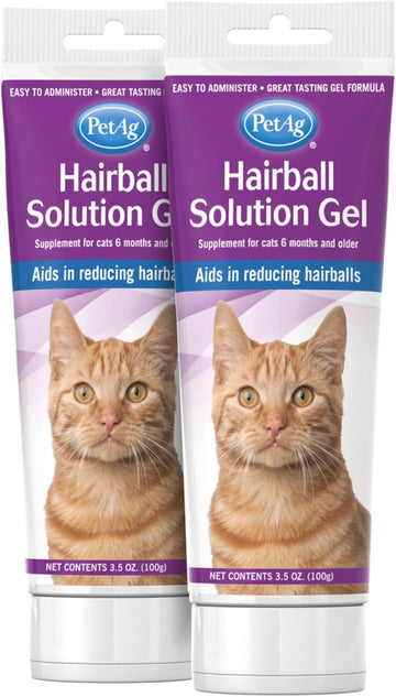 Pet-Ag Hairball Solution Gel Supplement For Cats - 3.5 Oz, Pack Of 2 - Helps Prevent And Reduce Hairballs In Cats 6 Months And Older