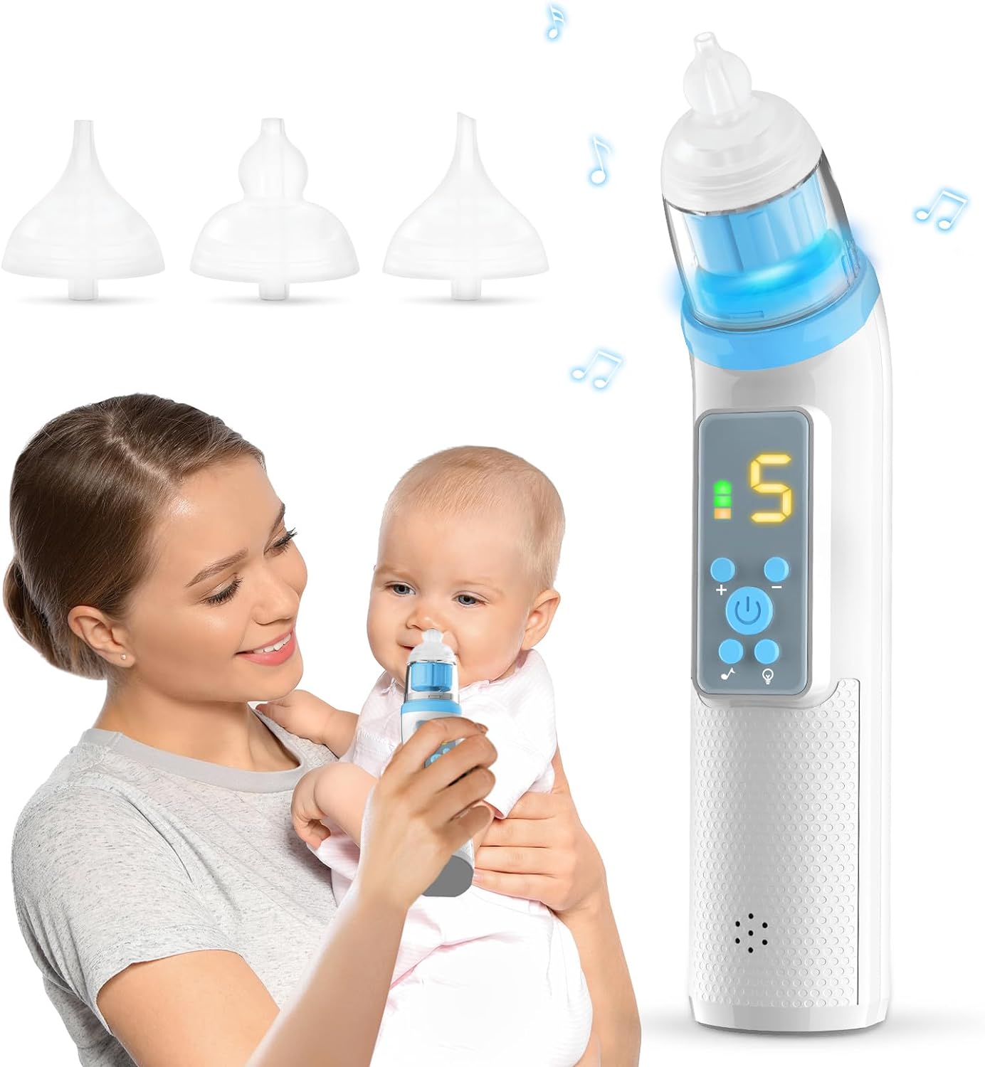 Nasal Aspirator for Baby,Electric Nose Suction for Baby Nose Sucker ,Rechargeable Nose Cleaner for Toddler with 5 Suction Levels,Waterproof Nose Aspirator with Music Light Function, Blue