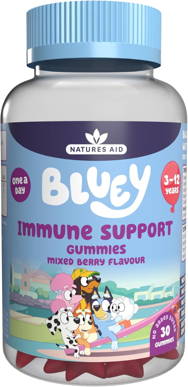 Bluey Kids Immune Support Gummies - Vitamin C, Zinc & Elderberry To Support Immunity And Immune System - Mixed Berry, No Added Sugar, Vegan, Gluten Free - 30 Gummys For Children Ages 3-12
