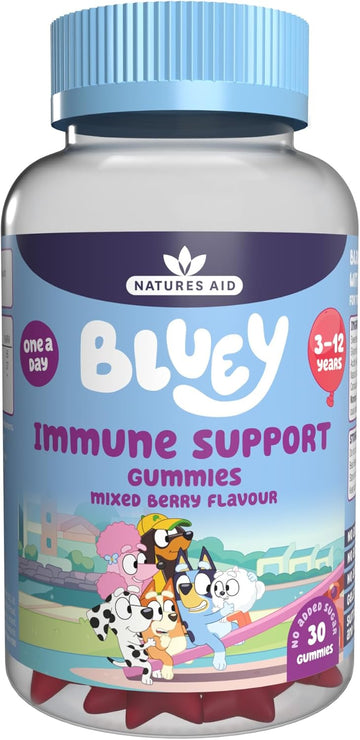 Bluey Kids Immune Support Gummies - Vitamin C, Zinc & Elderberry To Support Immunity And Immune System - Mixed Berry, No Added Sugar, Vegan, Gluten Free - 30 Gummys For Children Ages 3-12