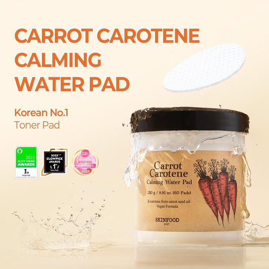 Skinfood Carrot Carotene Calming Water Pad 250G (8.81 Oz.) 60 Sheets- Redness Relief Soothing Facial Toner Pads For Sensitive Skin, Cruelty Free, Valentine Day Gift