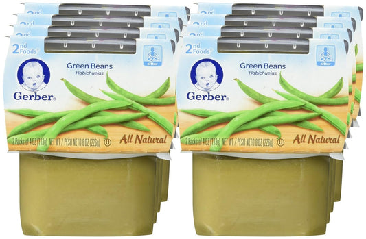 Gerber 2nd Food Baby Food Green Bean Puree, Natural & Non-GMO, 8 Ounce, 2 Count (Pack of 8)