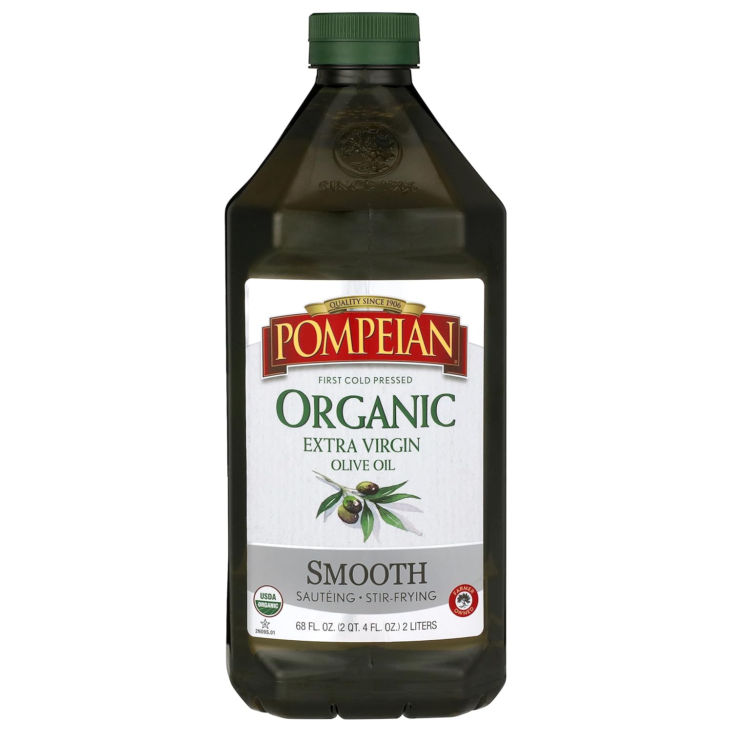 Pompeian Usda Organic Smooth Extra Virgin Olive Oil, First Cold Pressed, Smooth, Delicate Flavor, Perfect For Sautéing & Stir-Frying, 68 Fl. Oz