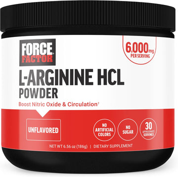 Force Factor L Arginine Hcl, L-Arginine Supplement To Boost Nitric Oxide For Better Circulation, Blood Flow, And Muscle Pumps, L Arginine Powder 6000Mg, Unflavored, 30 Servings