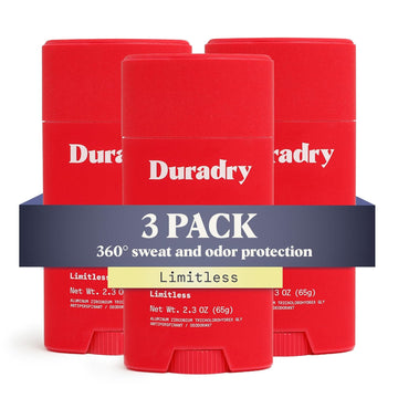 Duradry AM Deodorant & Antiperspirant - Prescription Strength Deodorant for Hyperhidrosis, Antiperspirant for Women & Men, Armpit Sweat Protection, Silicone-free - Limitless, 2.3 Oz (Pack of 3)