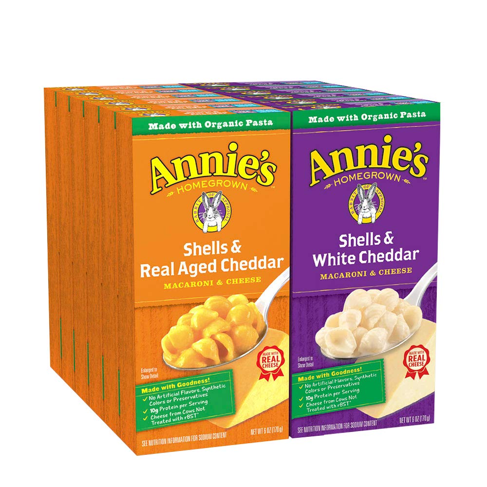 Annie'S Organic Macaroni And Cheese Variety Pack, Shells & White Cheddar And Shells & Real Aged Cheddar, 6 Oz (Pack Of 12)