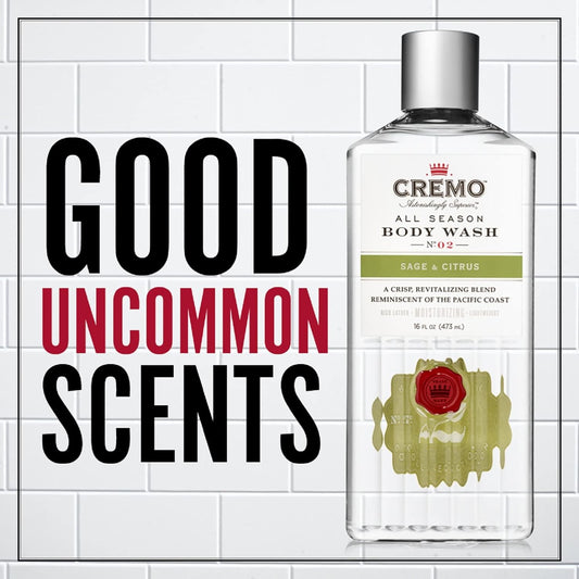 Cremo Rich-Lathering Sage & Citrus Body Wash for Men, A Revitalizing Combination of Bright Mandarin, Dry Herbs and White Cedar, 16 Fl Oz