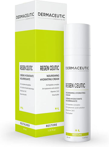 Dermaceutic Regen Ceutic - Skin Recovery Cream For Sensitive And Dehydrated Skin - Skin Repair Cream With Hyaluronic Acid, Peptides, Vitamin C And E And Shea Butter - 40Ml