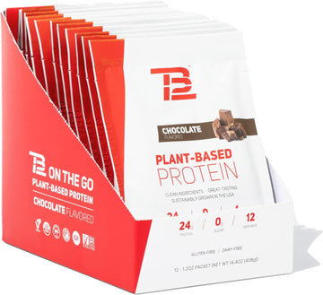 Tb12 Plant Based Protein Powder By Tom Brady, 24G Of Vegan Pea Protein, Low Sugar, Low Carb, Non-Gmo, Meal Replacement, Keto Friendly, Paleo, Sugar Free, Chocolate Flavor (1.12 Ounce / 12 Pack)