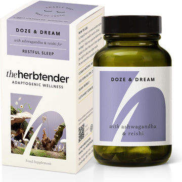 The Herbtender Doze & Dream – Natural Sleep Support Supplement With Reishi, Ashwagandha & Chamomile, Promotes Deep Rest & Relaxation, Vegan, Organic Ingredients, 60 Capsules