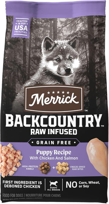 Merrick Backcountry Grain Free Dry Puppy Dog Food, Kibble With Freeze Dried Raw Pieces, Chicken Recipe - 4.0 Lb. Bag