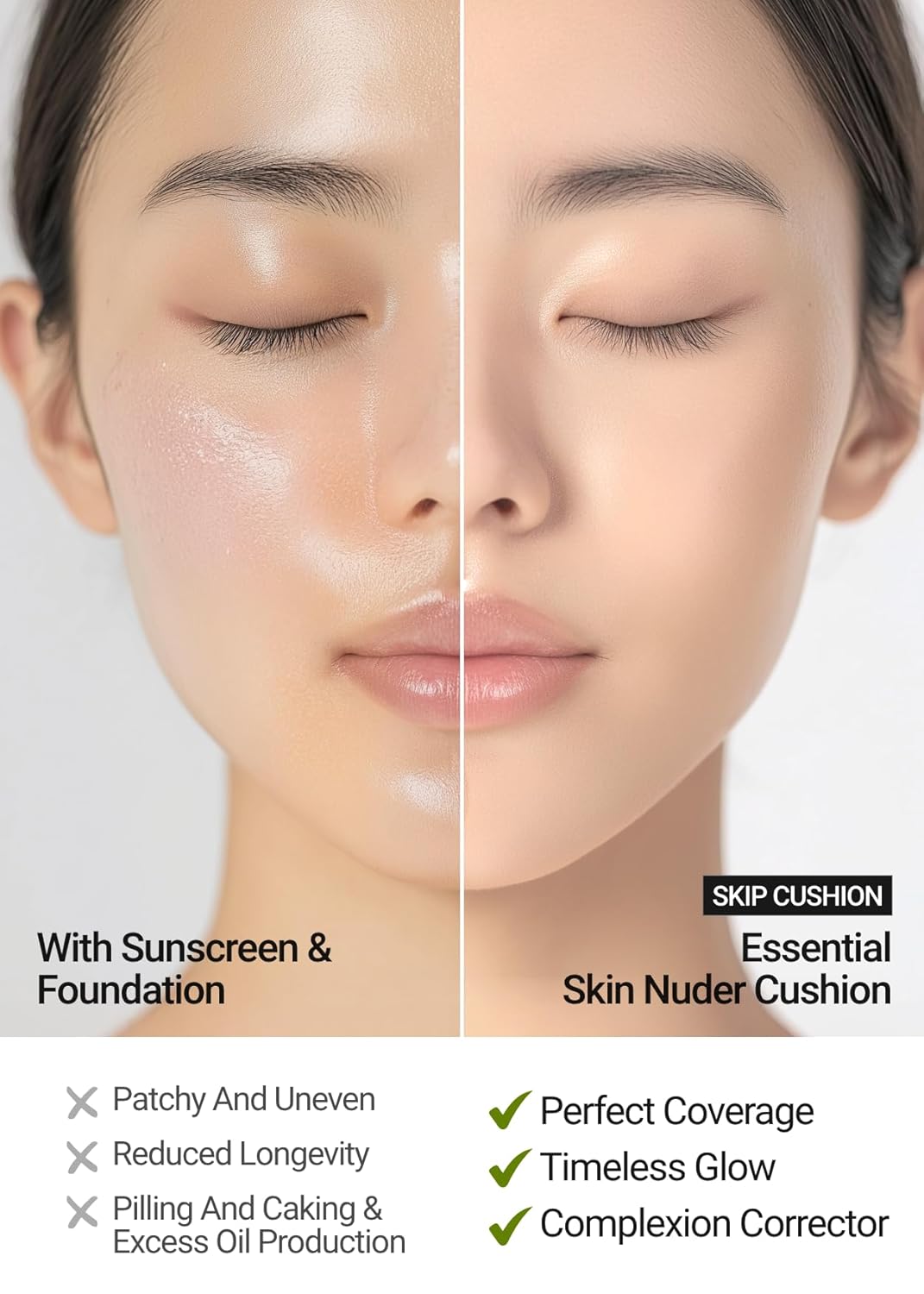 Jungsaemmool Official Essential Skin Nuder Cushion (Fair Light) | Refill Not Included | Natural Finish | Buildable Coverage | Makeup Artist Brand | Cream Foundation