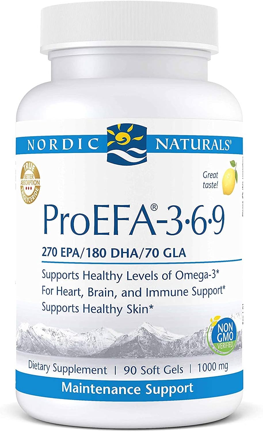 Nordic Naturals ProEFA 3-6-9, Lemon Flavor - 90 Soft Gels - 565 mg Omega-3 - EPA & DHA with Added GLA - Healthy Skin & Joints, Cognition, Positive Mood - Non-GMO - 45 Servings