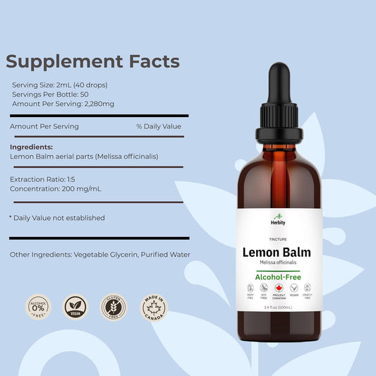 Lemon Balm Tincture – Alcohol-Free Herbal Supplement For Relaxation, Calm & Digestive Support – Vegan, Glycerin-Based Extract – 3.4 Fl Oz (100 Ml)