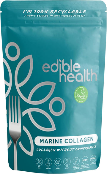 Edible Health High Protein Marine Collagen Powder, Collagen Supplements Regeneration, Collagen Powder Supplement, Peptides For Diet And Everyday, Carb Free Marine Collagen, 400G Pouch,30 Day Supply