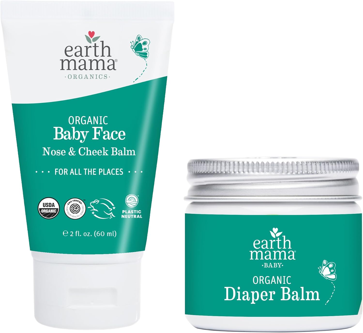 Earth Mama Top To Bottom Skin Care Bundle | Organic Diaper Balm + Baby Face Nose & Cheek Balm